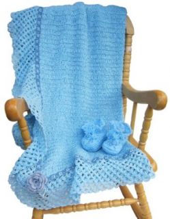Handmade Baby Blanket Crochet Masterpiece   Baby Blue (Velvet Matching Ribbon/large Size) Clothing