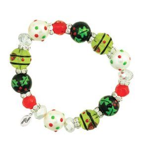 Clementine Design Kate & Macy Jolly Holly Bracelet Painted Glass Beads Rhinestones Jewelry
