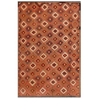 Afghan Hand knotted Mimana Kilim Brown/ Pink Wool Rug (7'1 x 10'10) 7x9   10x14 Rugs