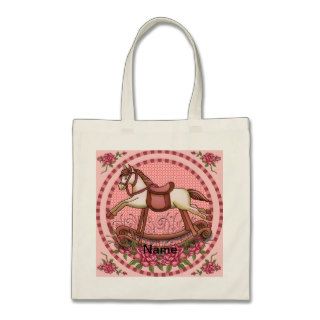 Pink Roses Rocking Horse Tote Bags