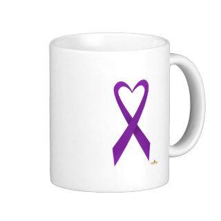 Purple Heart Shaped Awareness Ribbon Coffee Mugs