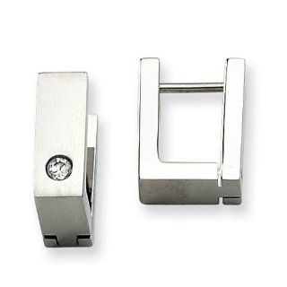 Stainless Steel CZ Brushed & Polished Hinged Square Hoop Earrings Jewelry
