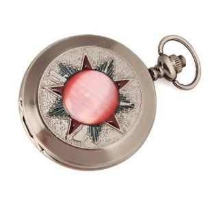Yevita Retro Vintage Round Analog Full Hunter Mechanical Hand Wind Necklace Pendant Pocket Watch Magic Pink Stone Watches