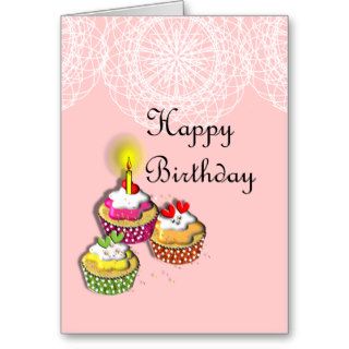 Happy Birthday Cup Cakes Greeting Cards