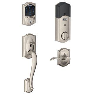 Schlage FE469NX ACC 619 CAM LH Touchscreen Deadbolt with Z Wave Technology, Built In Alarm, and Handleset Grip with Decorative Interior Trim, Satin Nickel   Door Levers  