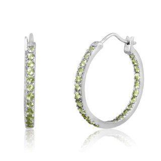 Sterling Silver Peridot Gemstone Hoop Earrings Jewelry