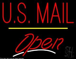 US Mail Script2 Open Yellow Line Clear Backing Neon Sign 24" Tall x 31" Wide  Business And Store Signs 