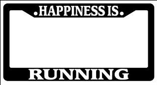 Black License Plate Frame happiness is running Auto Accessory Novelty Automotive