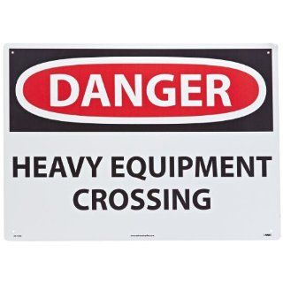 NMC D471AD OSHA Sign, Legend "DANGER   HEAVY EQUIPMENT CROSSING", 28" Length x 20" Height, 0.040 Aluminum, Black/Red on White Industrial Warning Signs