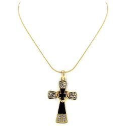 Goldtone Cross with Crystals and Black Enamel Pendant Necklace West Coast Jewelry Gemstone Necklaces