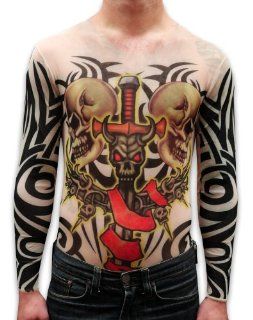 Unisex Full Body Tattoo Shirt   Demon Sword and Skulls 
