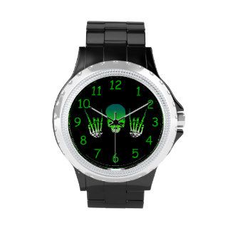 Green Metal Skull Watch