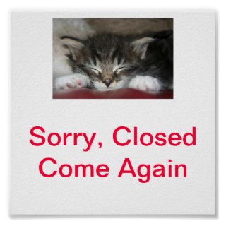 Kitty Cat Closed Sign For Business Posters