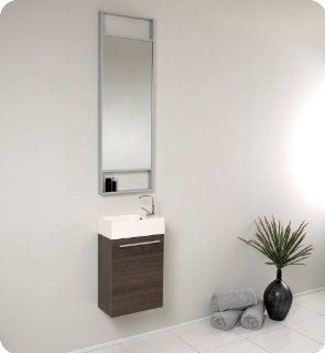 Senza 15.5" Pulito Small Modern Bathroom Vanity Set with Tall Mirror Base Finish Gray Oak    
