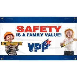 Accuform Signs MBR475 Reinforced Vinyl Motivational VPP Banner "SAFETY IS A FAMILY VALUE" with Metal Grommets, 28" Width x 4' Length Industrial Warning Signs