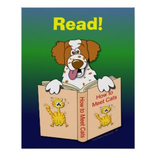 Cartoon Dog Read Funny School Educational Reading Print