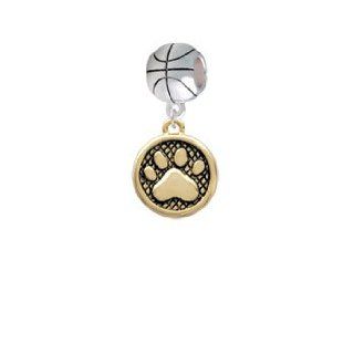 Gold Paw in Circle Basketball Charm Dangle Bead Jewelry