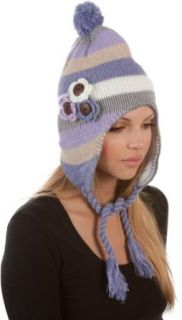 Sakkas EarflapCrochet45PTK Crochet Flower Multi Color Stripe Fully Lined Earflap Hat   Lavender Clothing
