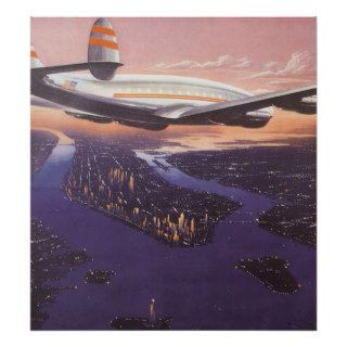 Vintage Airplane over Hudson River, New York City Posters