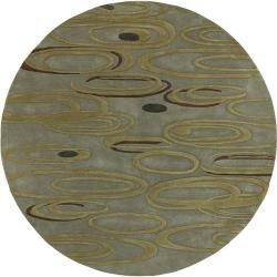 Hand tufted Moss Green Contemporary Palmetto Wool Abstract Rug (8' Round) Surya Round/Oval/Square