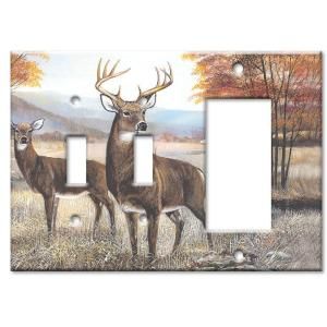 Art Plates White Tail Deer   Double Switch / Rocker Combo Wall Plate SSR 315