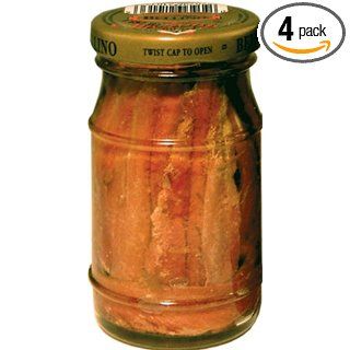 Bellino Fillet of Anchovy, 4.25 Ounce Glass Jars (Pack of 4)  Packaged Anchovies  Grocery & Gourmet Food