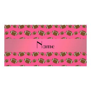 Personalized name pink footballs picture card