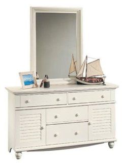 Harbor View Dresser with Mirror in Antiqued White by Sauder   Sauder Harbor View Collection