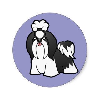 Cartoon Shih Tzu (black & white) Round Stickers