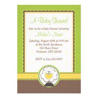 Baby Sheep Green Yellow Brown Baby Shower Invites