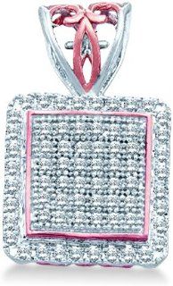 10k White and Rose Gold Round Pave Set Diamond Pendant in Square Shape Setting   10mm Width * 16mm Height (1/5 cttw) Jewelry