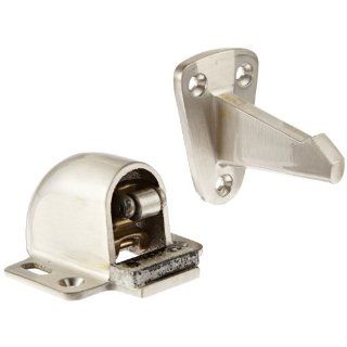 Rockwood 494.15 Brass Wall Mount Automatic Door Holder with Stop, Satin Nickel Plated Clear Coated Finish, 3 3/4" Wall to Door Projection, Includes Fasteners for Use with Solid Wood Doors and Drywall/Plaster Walls Industrial Hardware Industrial &