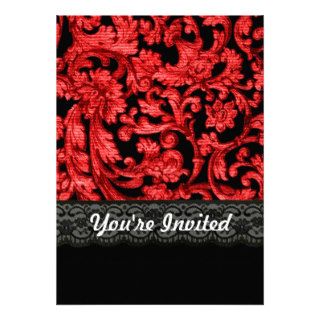 Black & red lace floral pattern personalized invite