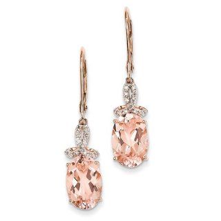 14k 6.36ct Rose Gold Diamond & Morganite Oval Leverback Dangle Earrings Jewelry