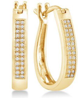 Yellow Gold Plated 925 Sterling Silver Round Brilliant Cut Diamond   Micro Pave Set Round Circle Hoop Earrings   (.15 cttw.) Jewelry