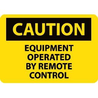 NMC C478AB OSHA Sign, Legend "CAUTION   EQUIPMENT OPERATED BY REMOTE CONTROL", 14" Length x 10" Height, Aluminum, Black on Yellow Industrial Warning Signs