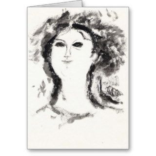 Woman in the wind. greeting cards