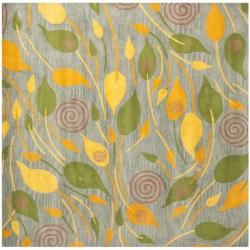 Handmade Foliage Grey New Zealand Wool Rug (6' Square) Safavieh Round/Oval/Square