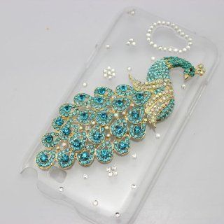 bling 3D clear case light blue peacock diamond crystal hard back cover for samsung galaxy note 1 n7000 i9220 i717 Cell Phones & Accessories