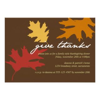 Simply give thanks fall leaves Thanksgiving dinner Custom Invite