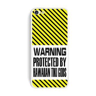 Graphics and More Warning Protected By Hawaiian Tiki Gods Protective Skin Sticker Case for Apple iPhone 5C   Set of 2   Non Retail Packaging   Opaque Cell Phones & Accessories