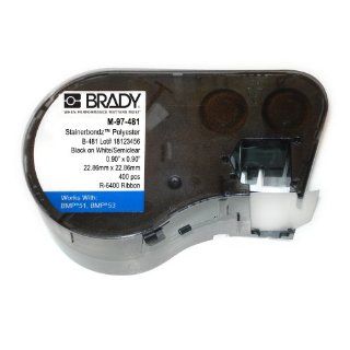 Brady M 97 481 Polyester B 481 Black on White StainerBondz Label Maker Cartridge, 57/64" Width x 57/64" Height, For BMP51/BMP53 Printers