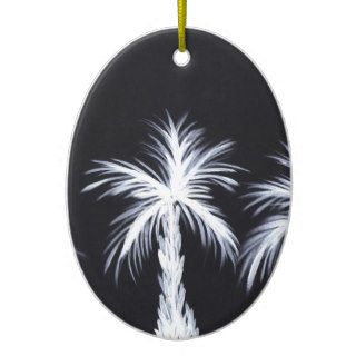 White Palm Trees on Black Background Christmas Tree Ornaments
