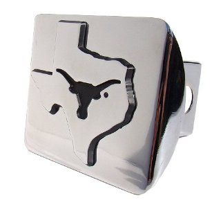 UTX University of Texas "Bright Polished Chrome with Debossed TX State Shape Longhorn Emblem" Metal Trailer Hitch Cover Fits 2 Inch Auto Car Truck Receiver with NCAA College Sports Logo Automotive
