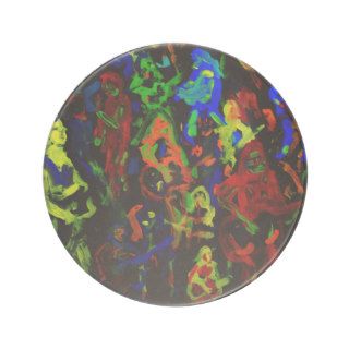 Abstract musician collage bright colours on black beverage coaster