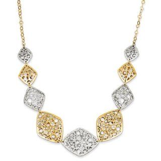 14k Two Tone Gold Polished & Diamond Cut Necklace Jewelry