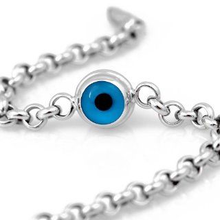 14K White Gold Evil Eye Bracelet with quality double sided blue glass evil eye bead Link Charm Bracelets Jewelry