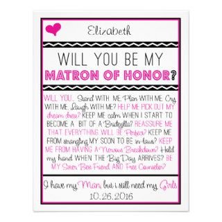 Will you be my Matron of Honor? Pink/Black Collage Personalized Invite