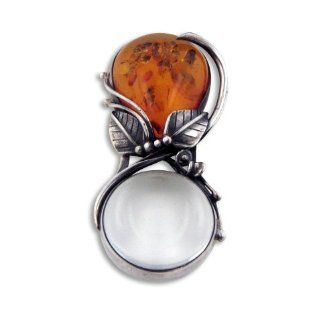 Handheld Genuine Amber Handle and Sterling Silver Magnifying Glass   Gift Boxed Jewelry