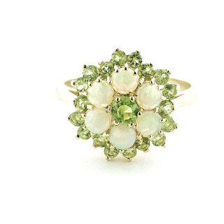 18K Yellow Gold Ladies Peridot and Opal Ring   Finger Sizes 5 to 12 Available Right Hand Rings Jewelry